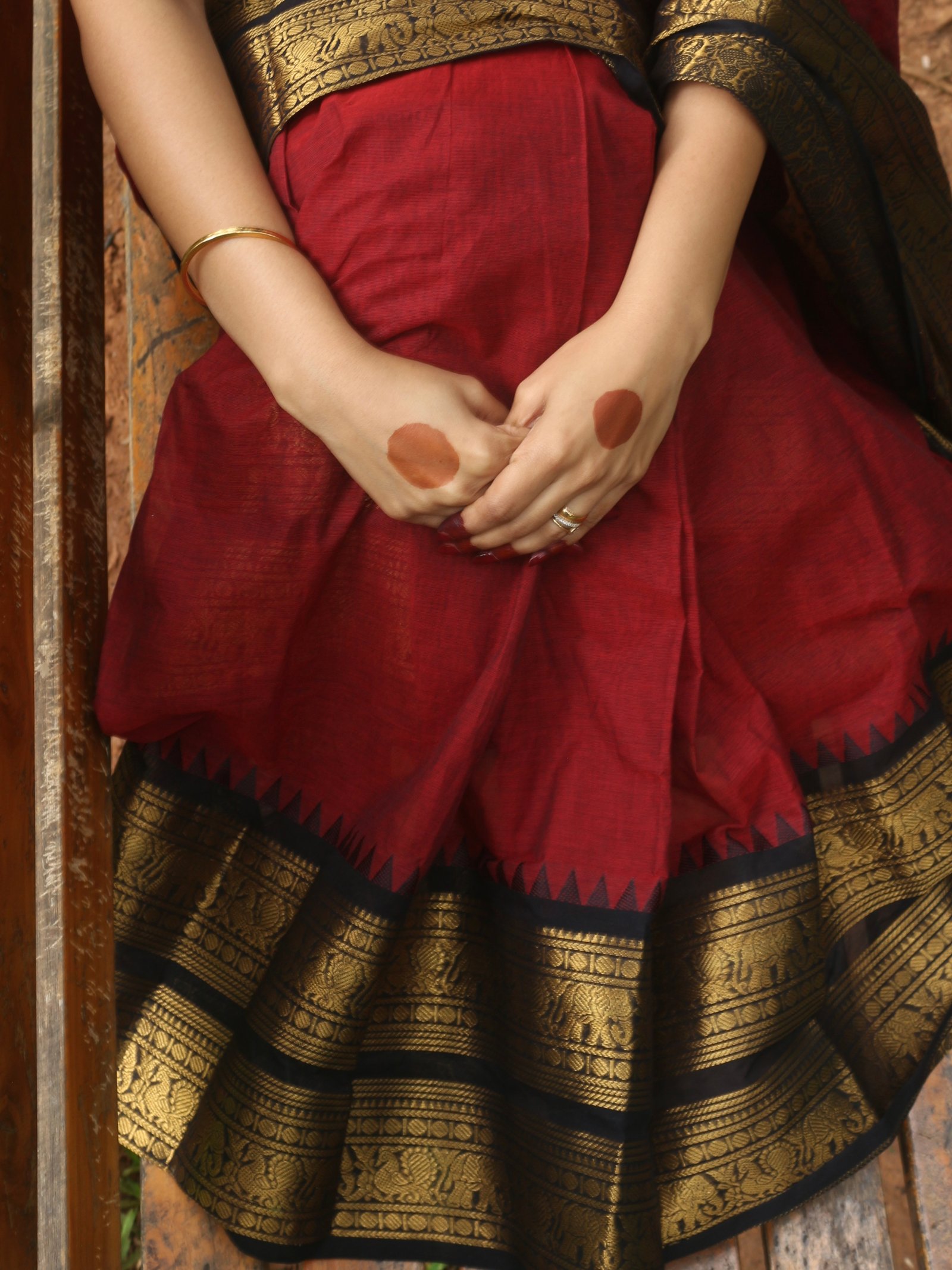 Meera: Red Kanchi Cotton Saree with Golden Border