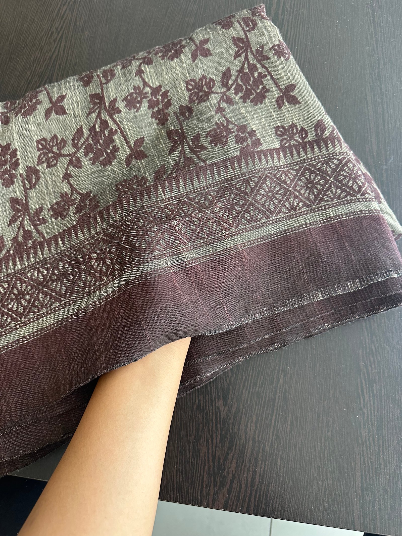 Brown and Maroon Floral Cotton Saree