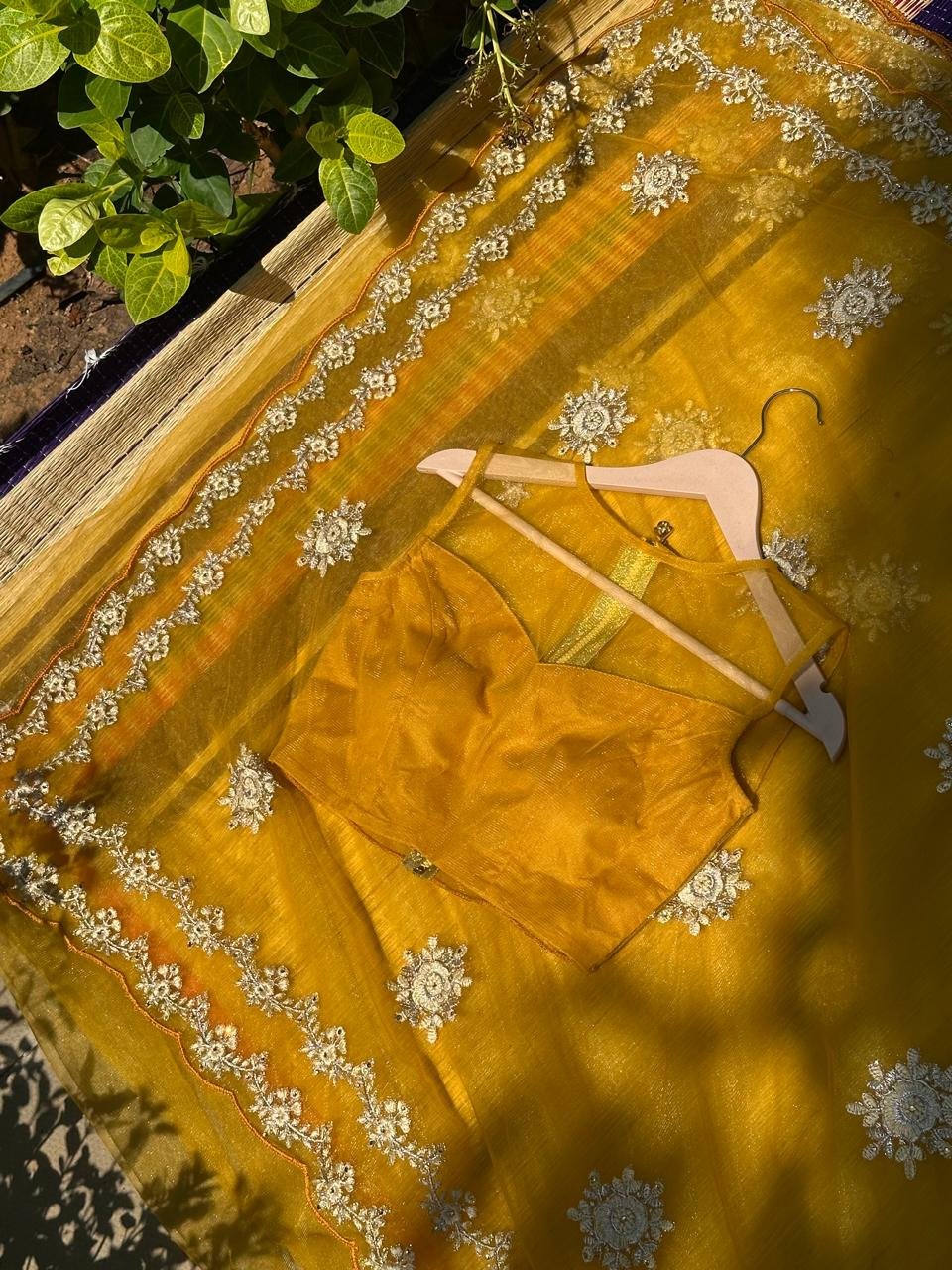 Mango Yellow net saree