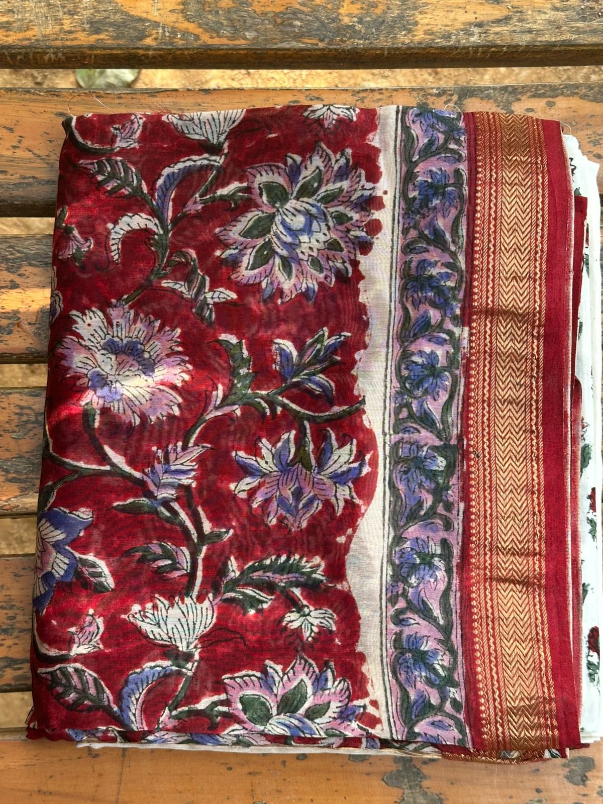 Red Floral Maheshwari Silk Suit