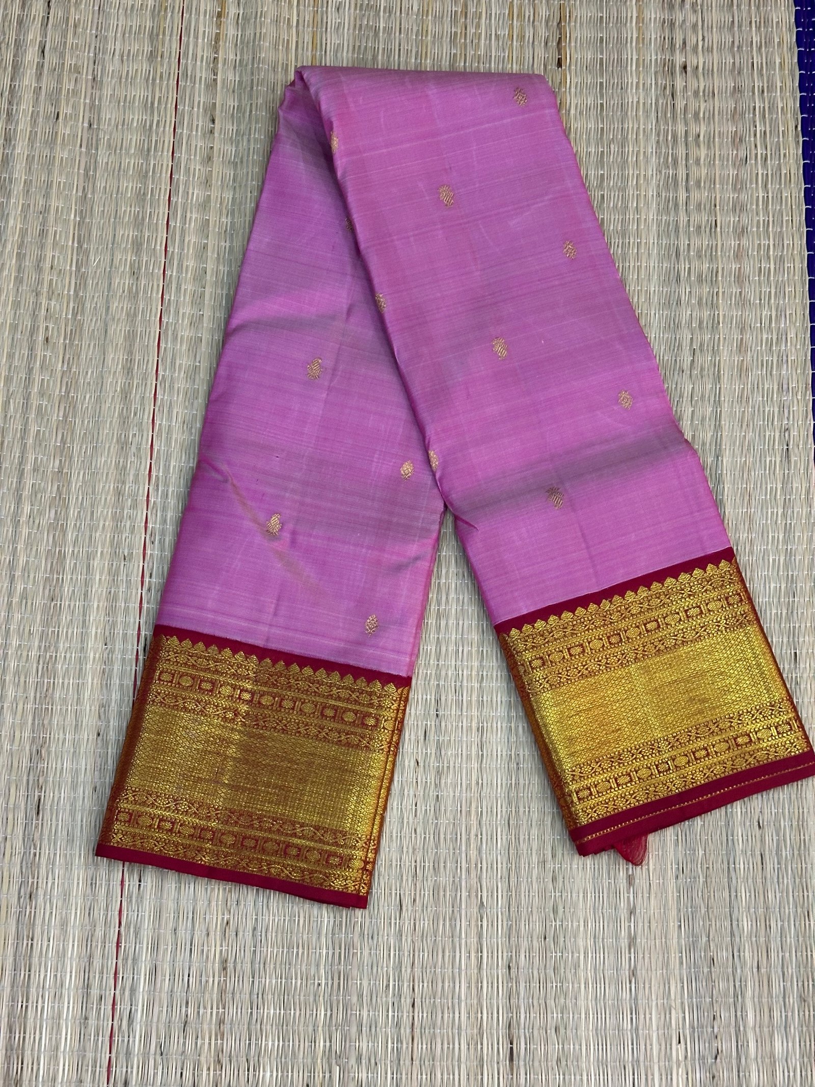 2G Handwoven Pure Kanchipuram Silk Saree – Rose Pink & Maroon