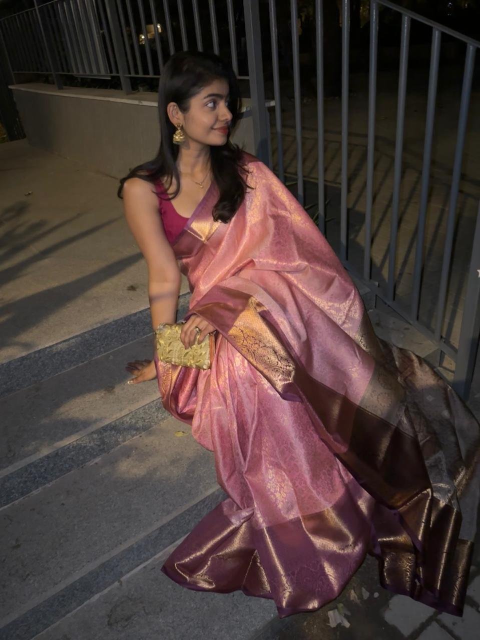 Rose Pink kanchi Semi Silk Saree