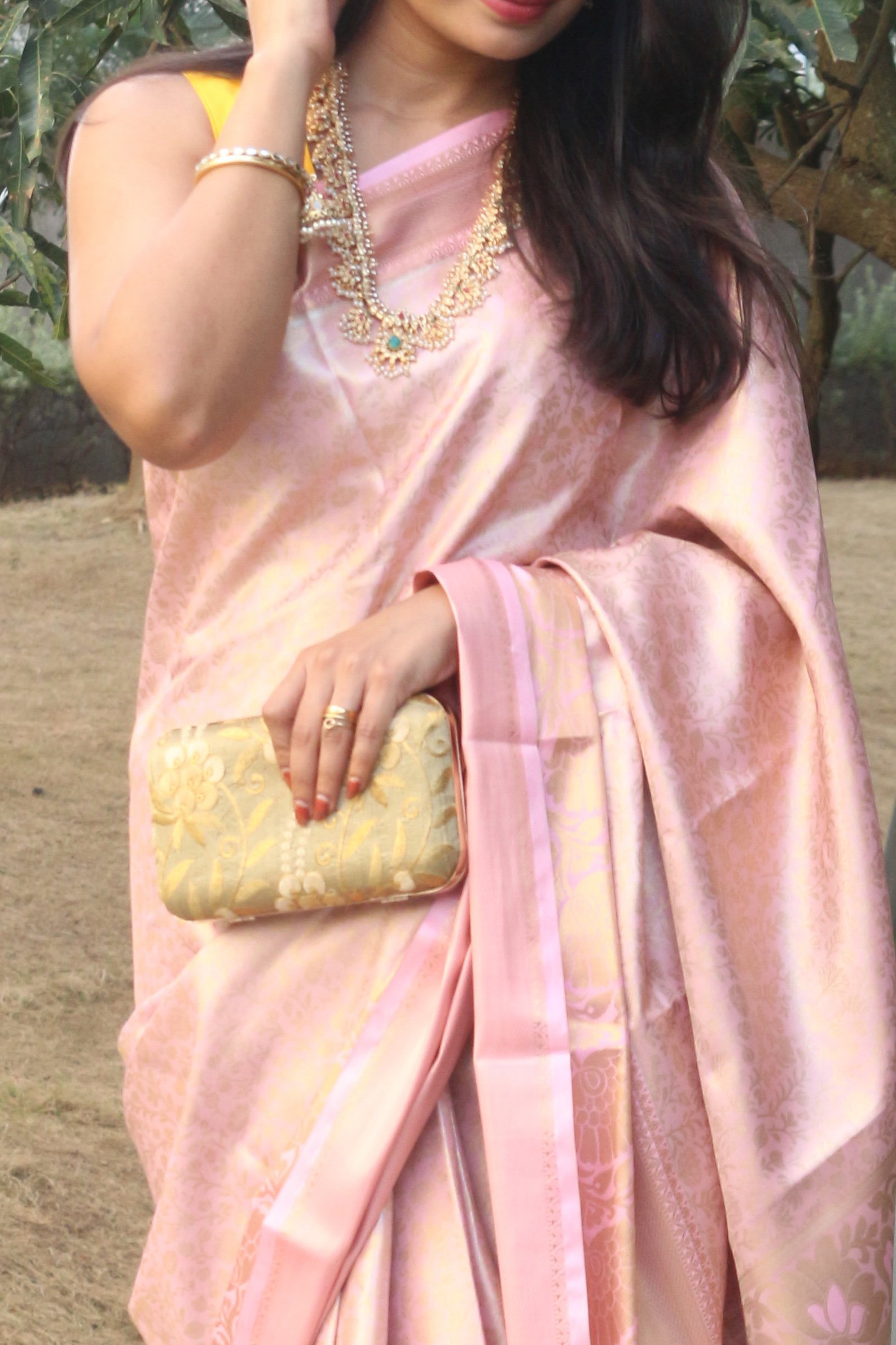 Riya : soft as blush silk Pink Brocade semi silk saree