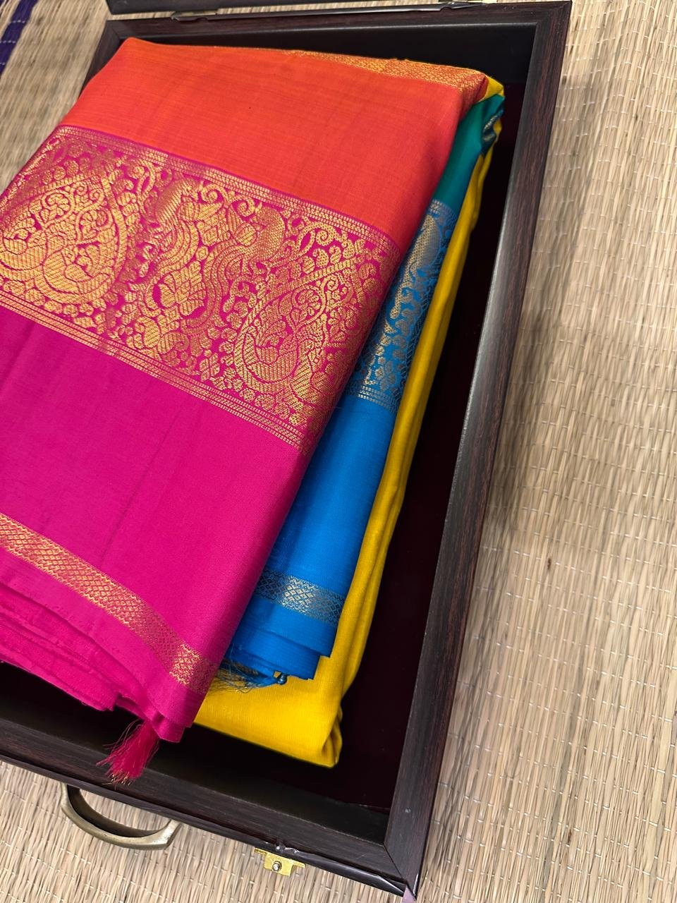 2G Kanchipuram pure handloom silk saree  in  yellow