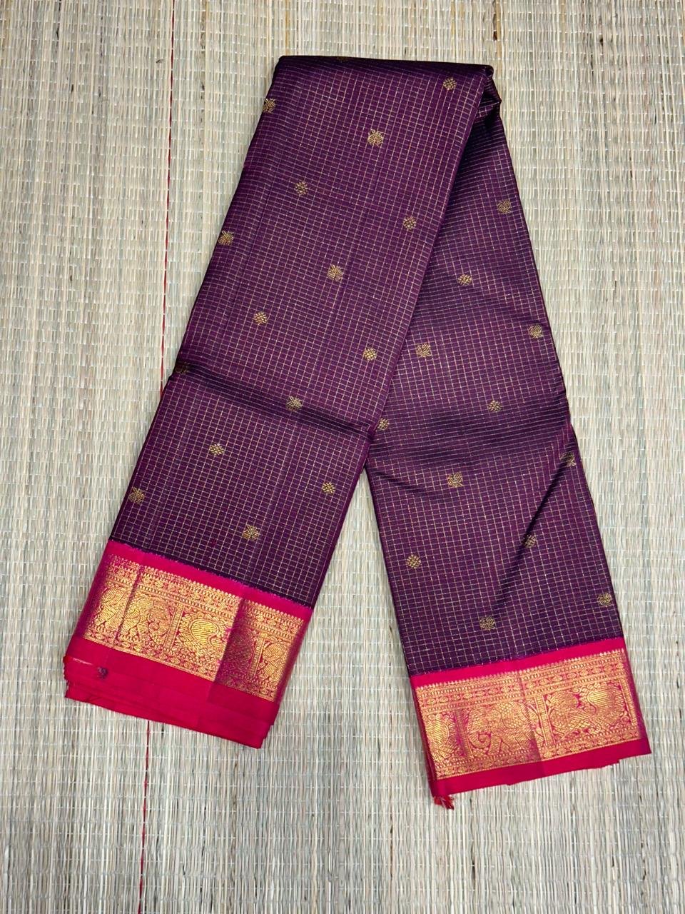 2G Zari Purple Kanjivaram Handloom Silk Saree