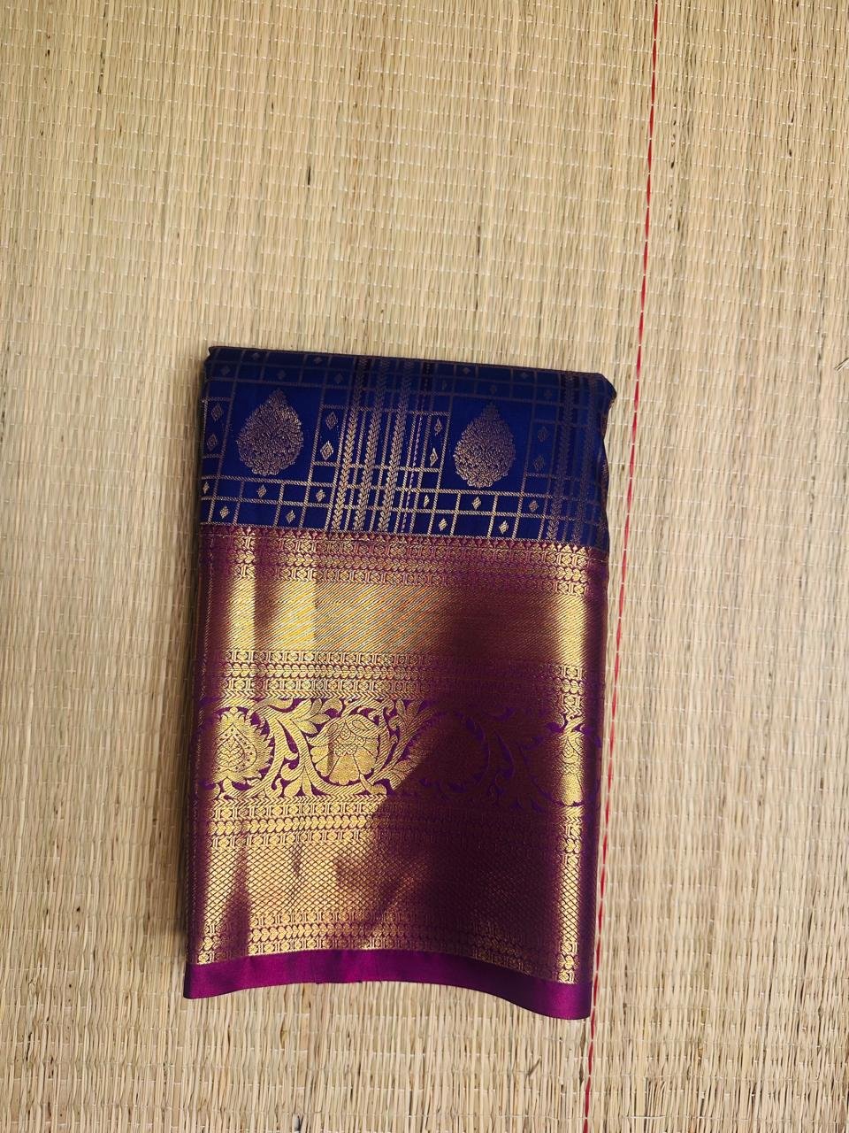 Royal Blue Designer Semi-Silk Saree