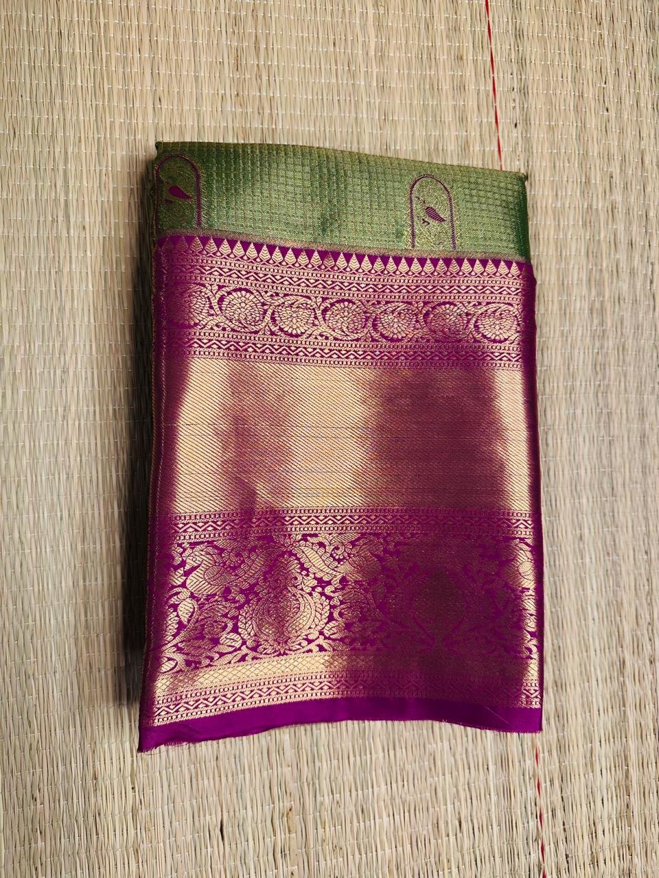 Green & Magenta Contrast Semi-Silk Saree