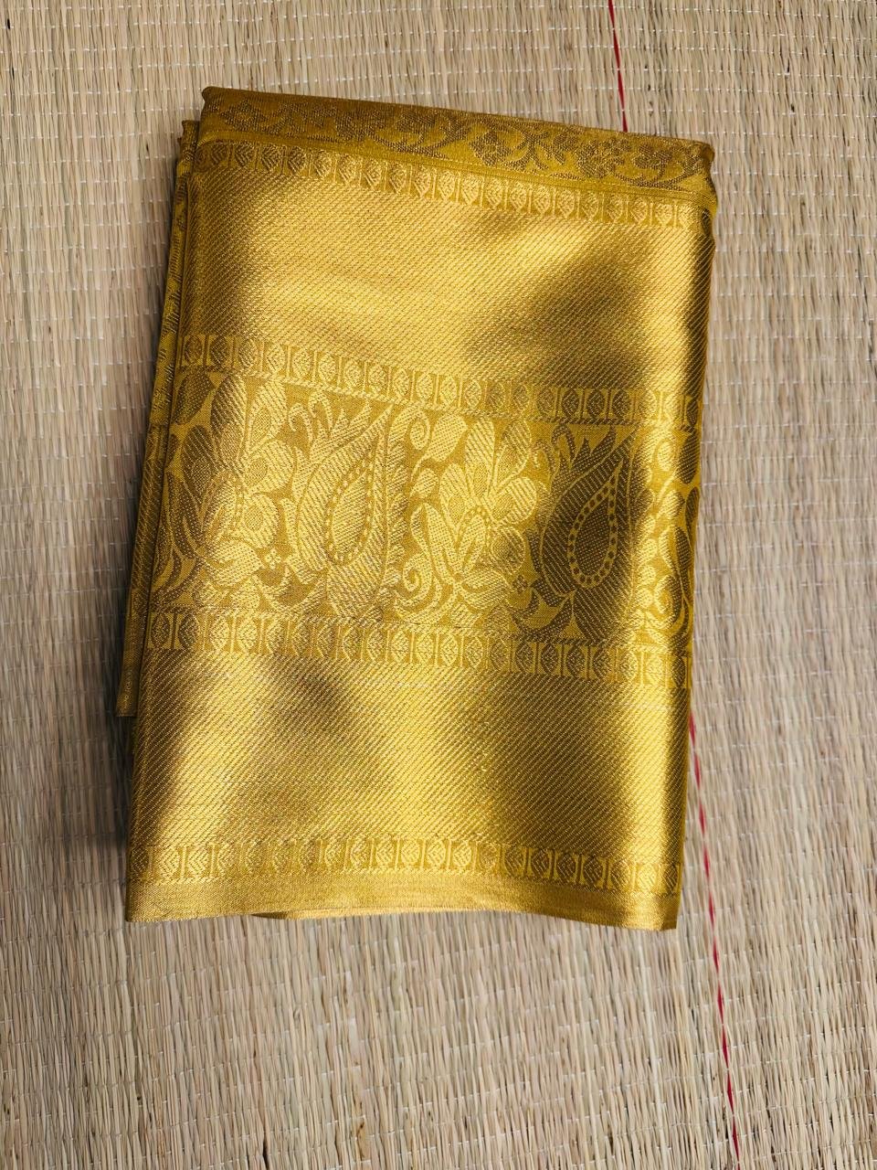 Golden All-Over Weave Semi-Silk Saree