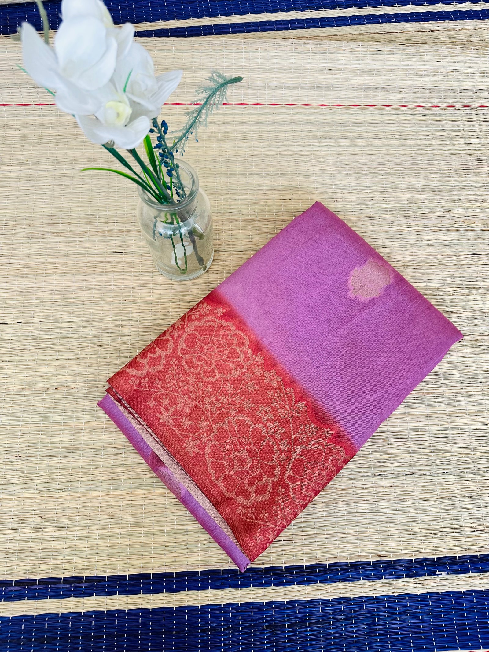 Dual shade Rose pink and orange semi tussar saree 