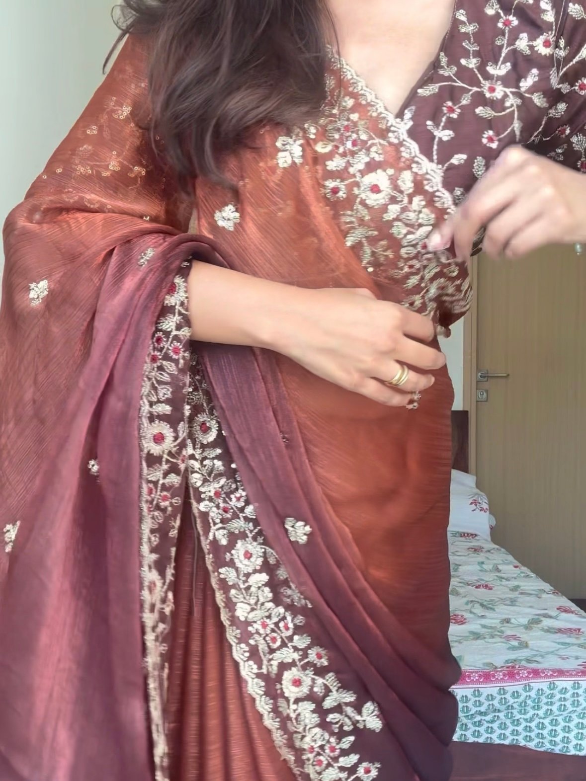 Mehreen  brown party wear saree